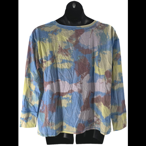 Seed to Style Organic Cotton Watercolor Print Long-Sleeve Top Blue - Regular - Picture 2 of 3